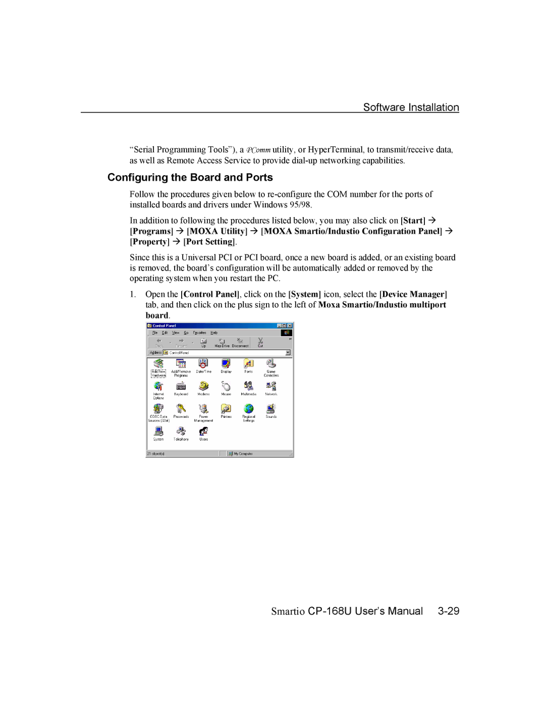 Moxa Technologies CP-168U user manual Configuring the Board and Ports 