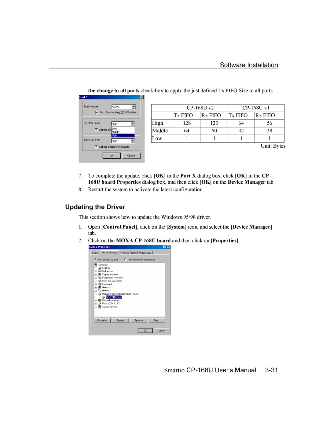 Moxa Technologies CP-168U user manual Updating the Driver 