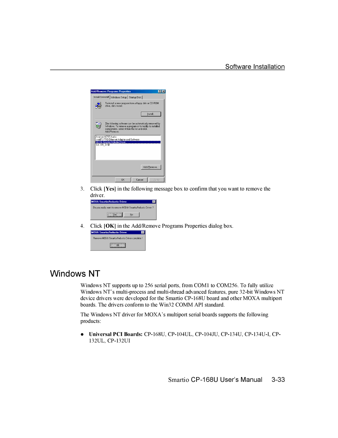 Moxa Technologies CP-168U user manual Windows NT 