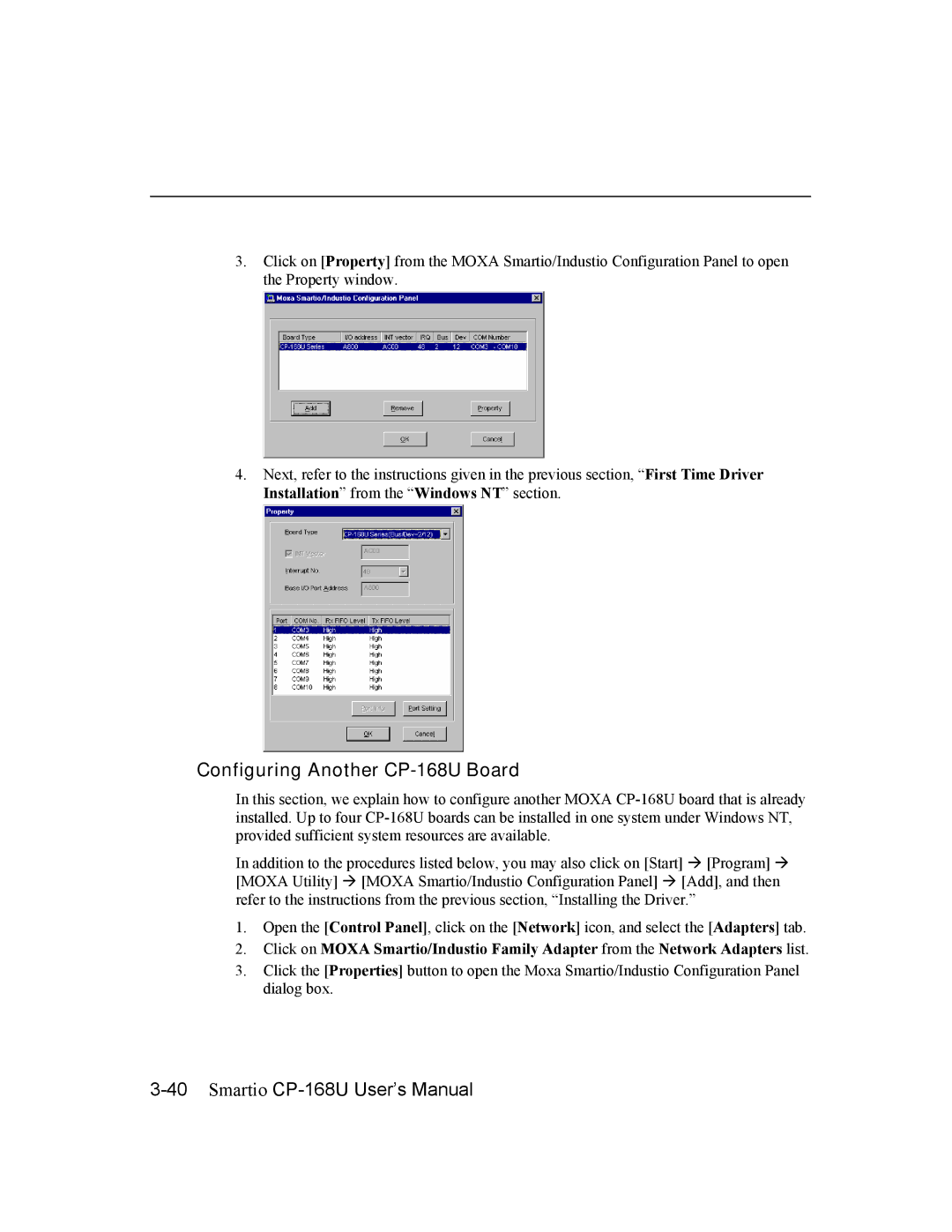 Moxa Technologies user manual Configuring Another CP-168U Board 