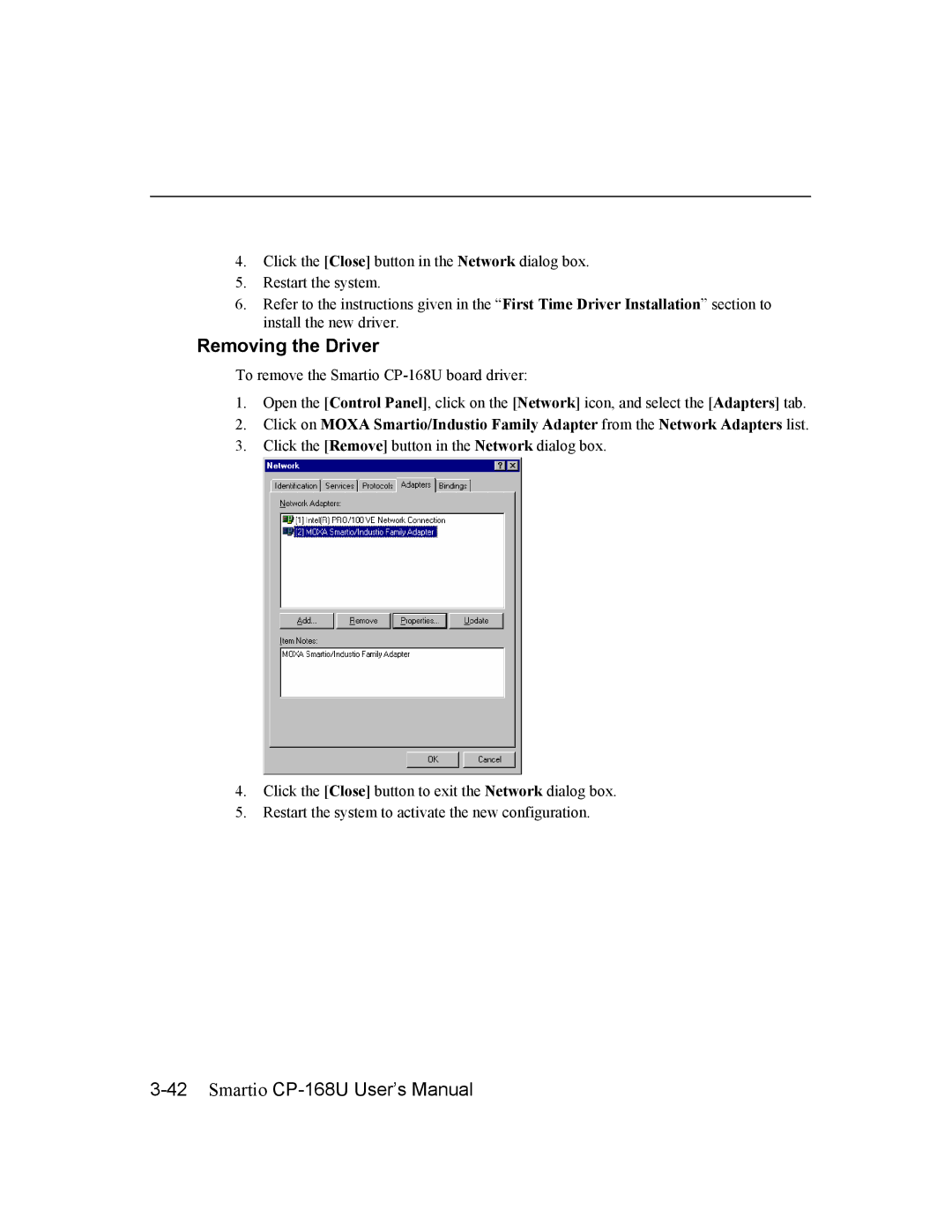 Moxa Technologies CP-168U user manual Removing the Driver 