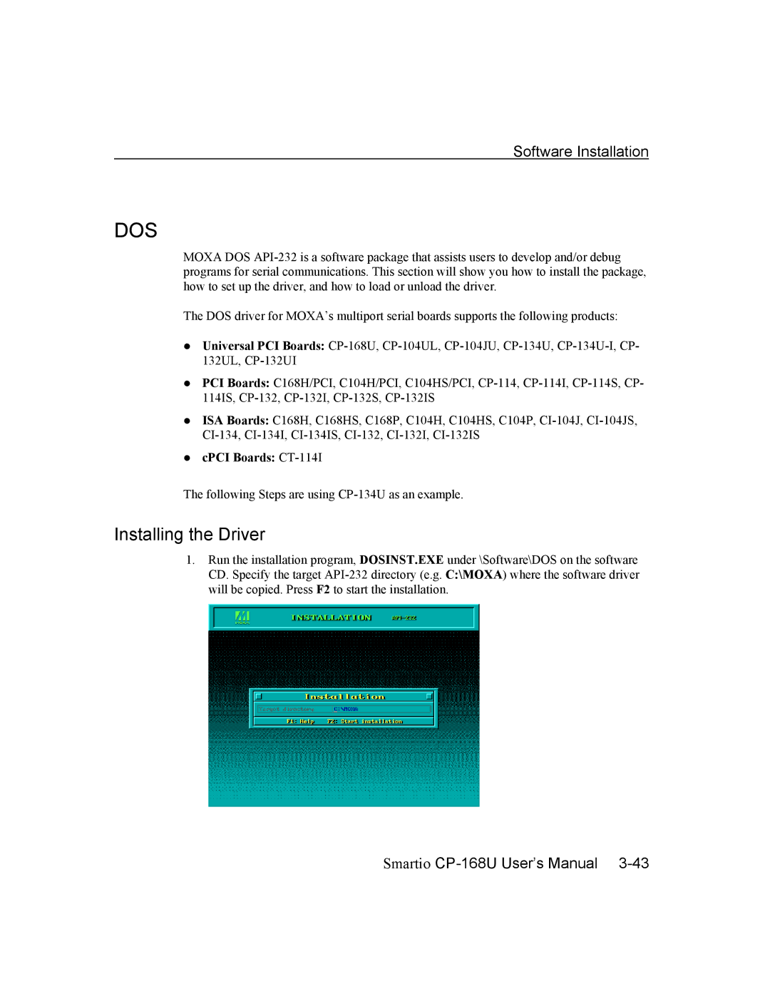 Moxa Technologies CP-168U user manual Dos 