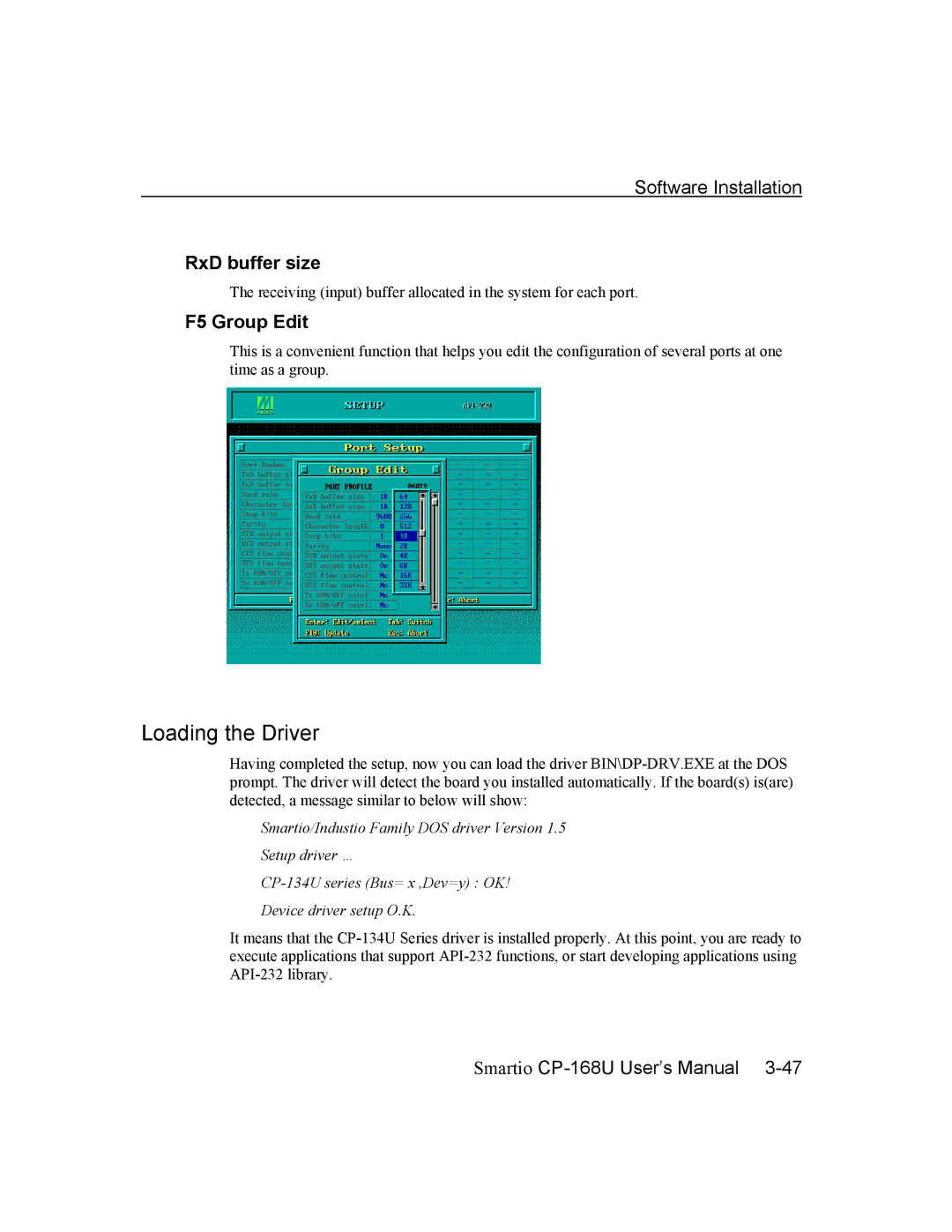 Moxa Technologies CP-168U user manual RxD buffer size, F5 Group Edit 