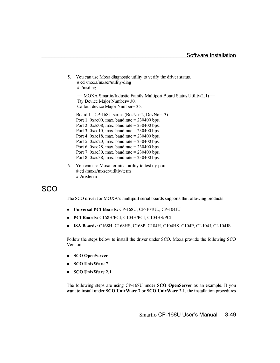 Moxa Technologies CP-168U user manual Sco 