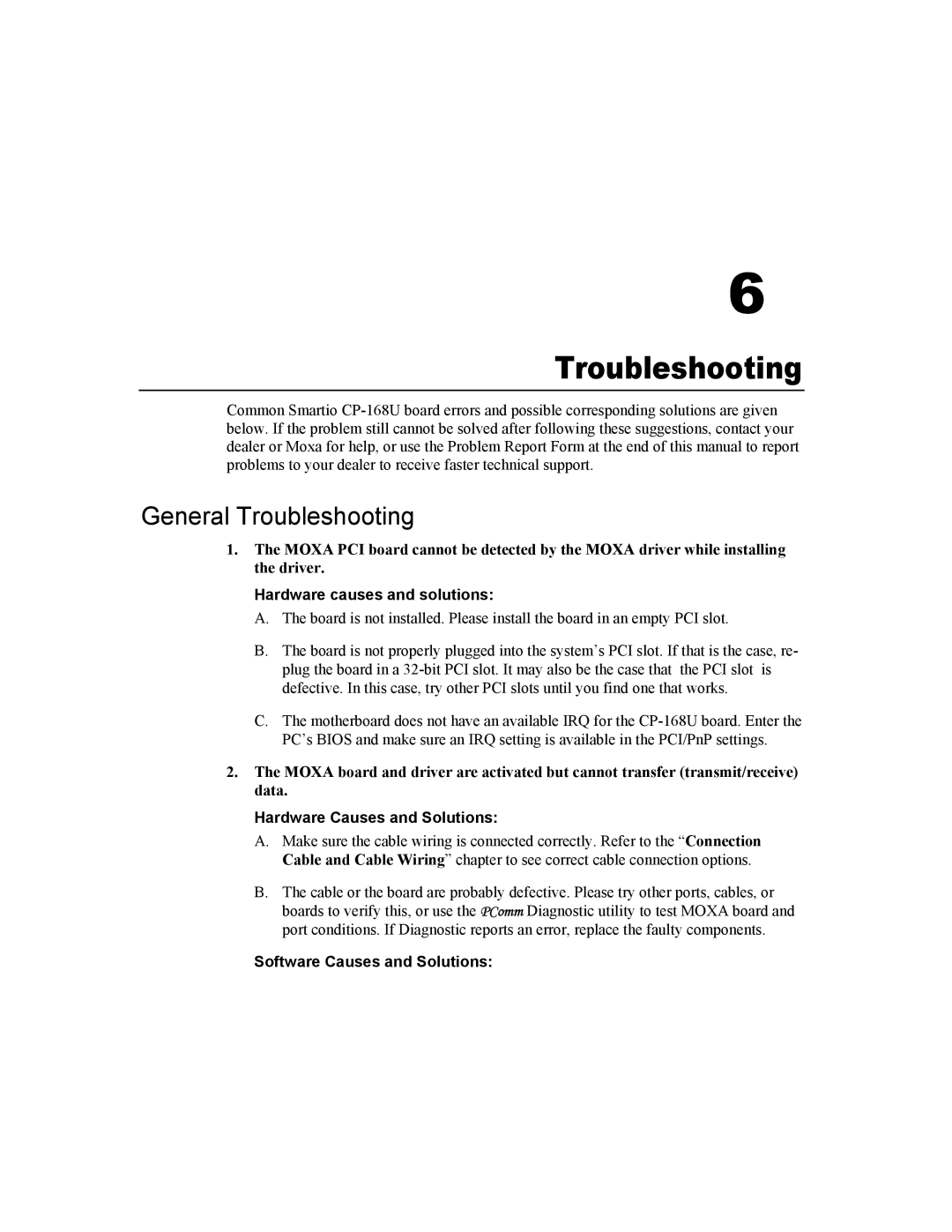 Moxa Technologies CP-168U user manual General Troubleshooting 