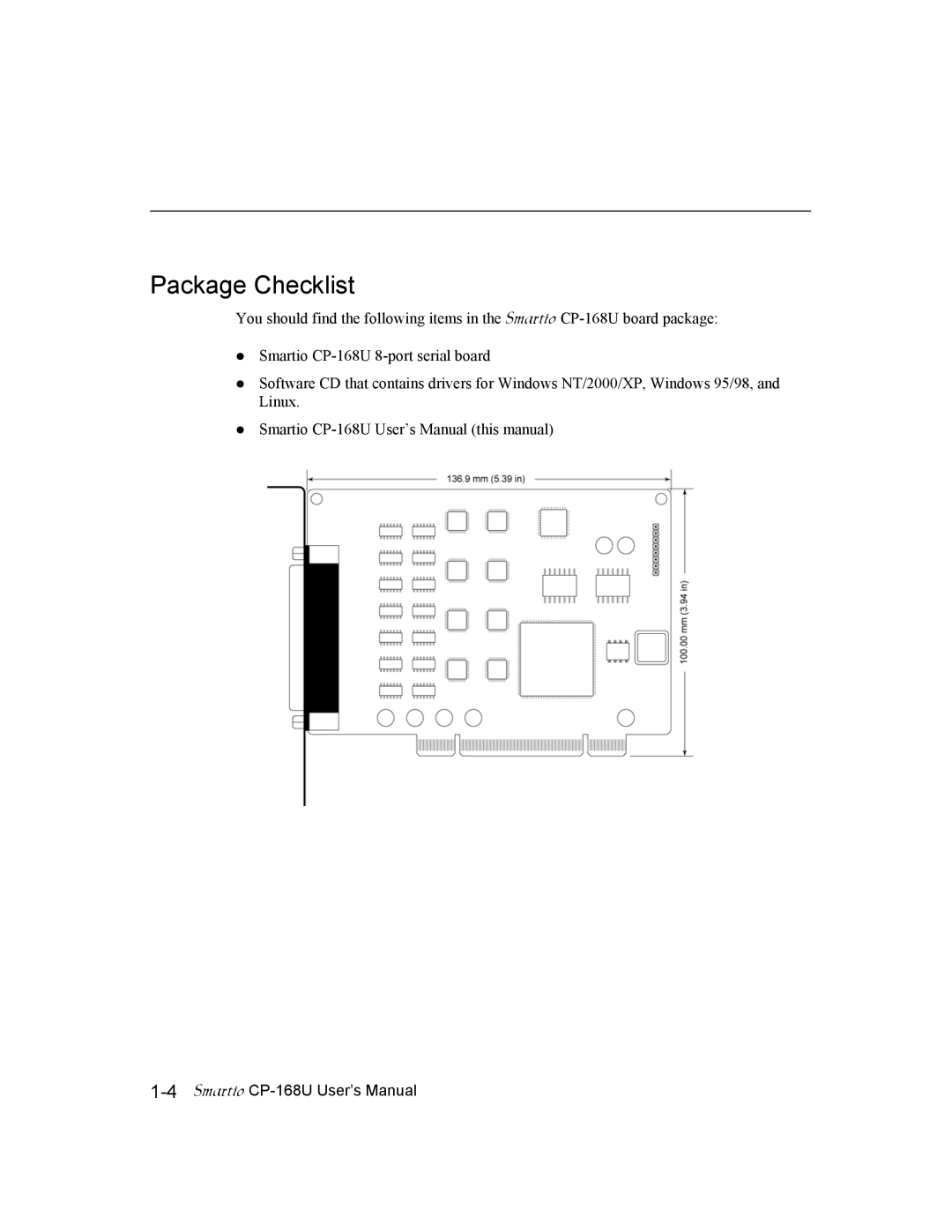 Moxa Technologies CP-168U user manual Package Checklist 