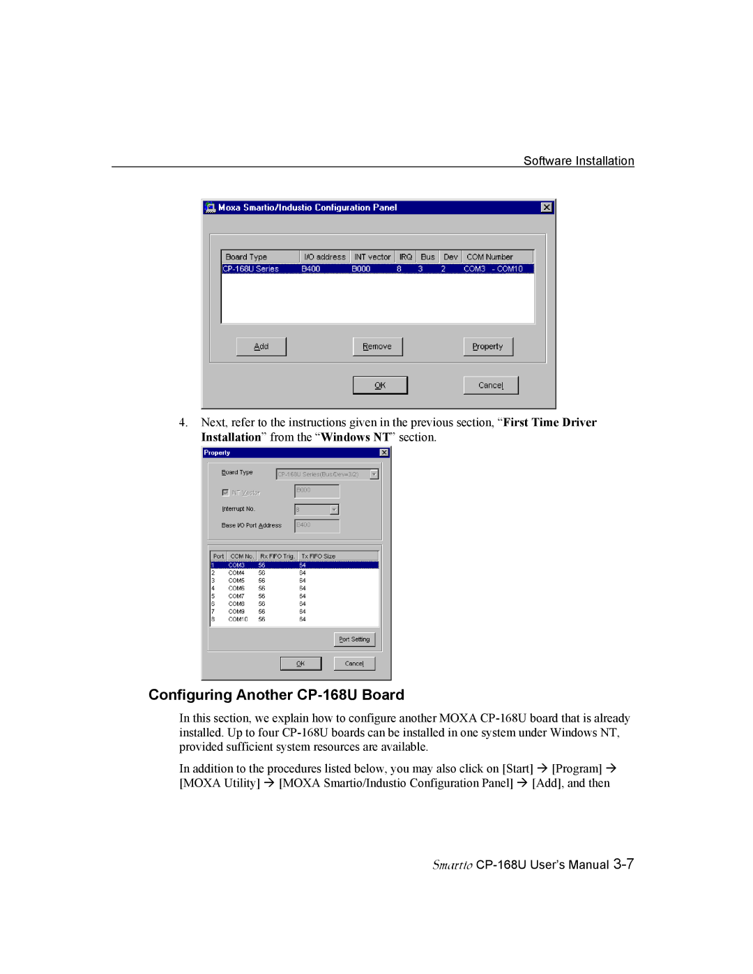 Moxa Technologies user manual Configuring Another CP-168U Board 