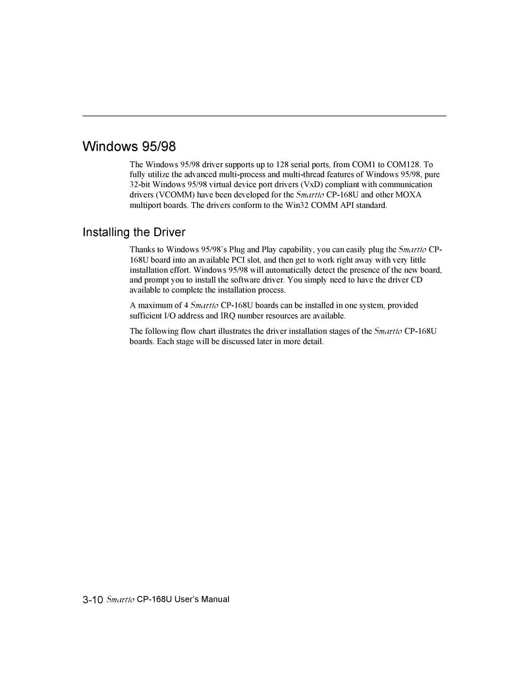 Moxa Technologies CP-168U user manual Windows 95/98 