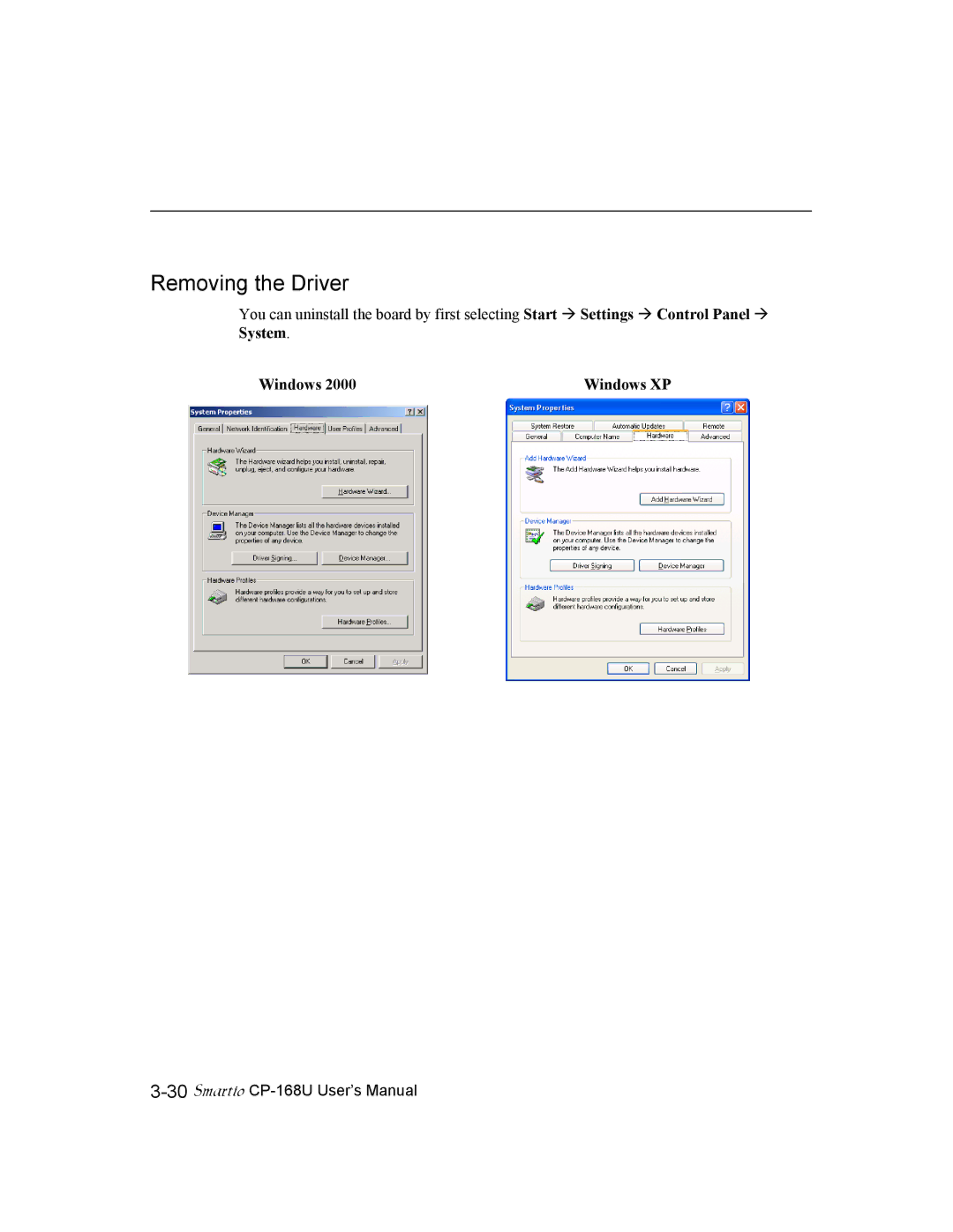 Moxa Technologies CP-168U user manual Removing the Driver 