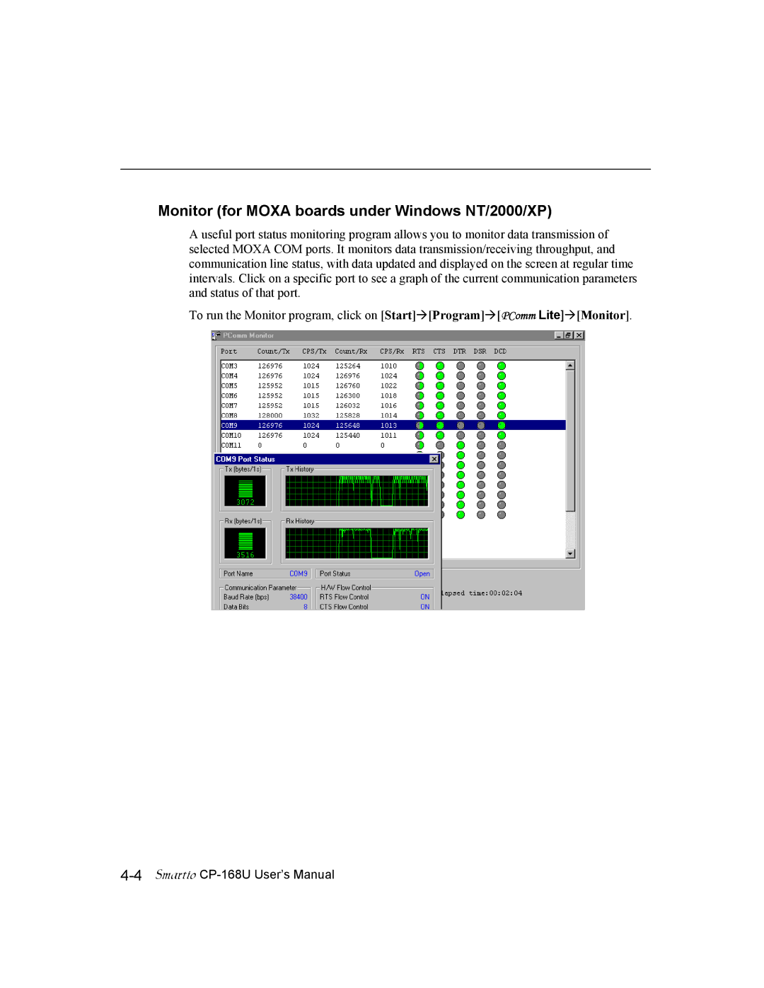 Moxa Technologies CP-168U user manual Monitor for Moxa boards under Windows NT/2000/XP 