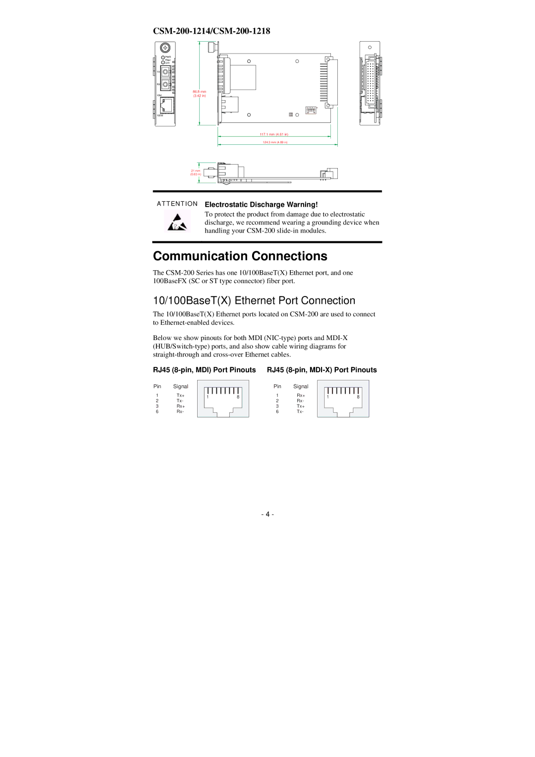 Moxa Technologies CSM 200 manual Communication Connections, CSM-200-1214/CSM-200-1218 