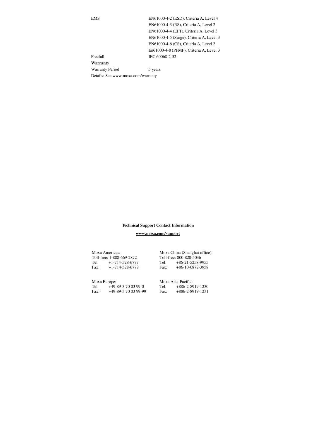 Moxa Technologies CSM 200 manual Ems, Warranty, Technical Support Contact Information 