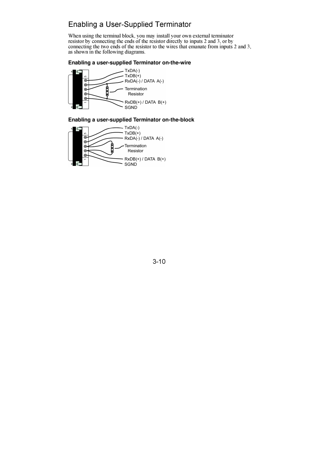 Moxa Technologies DE-211 manual Enabling a User-Supplied Terminator 