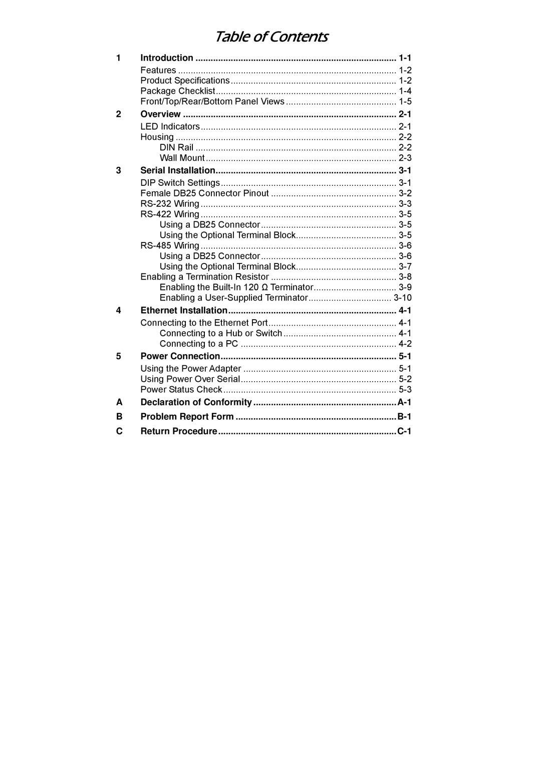 Moxa Technologies DE-211 manual Table of Contents 