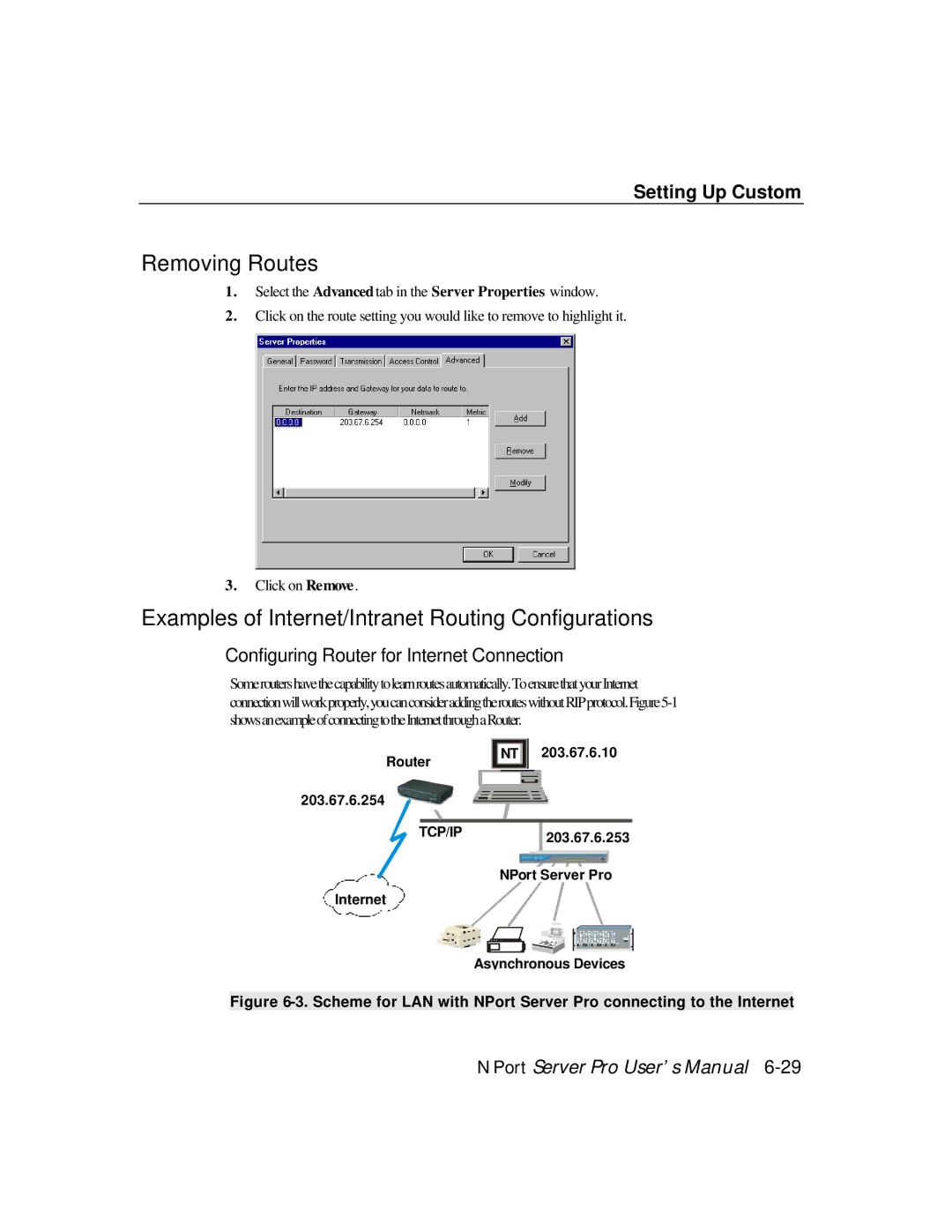 Moxa Technologies DE-308, DE-303 manual Removing Routes, Examples of Internet/Intranet Routing Configurations 