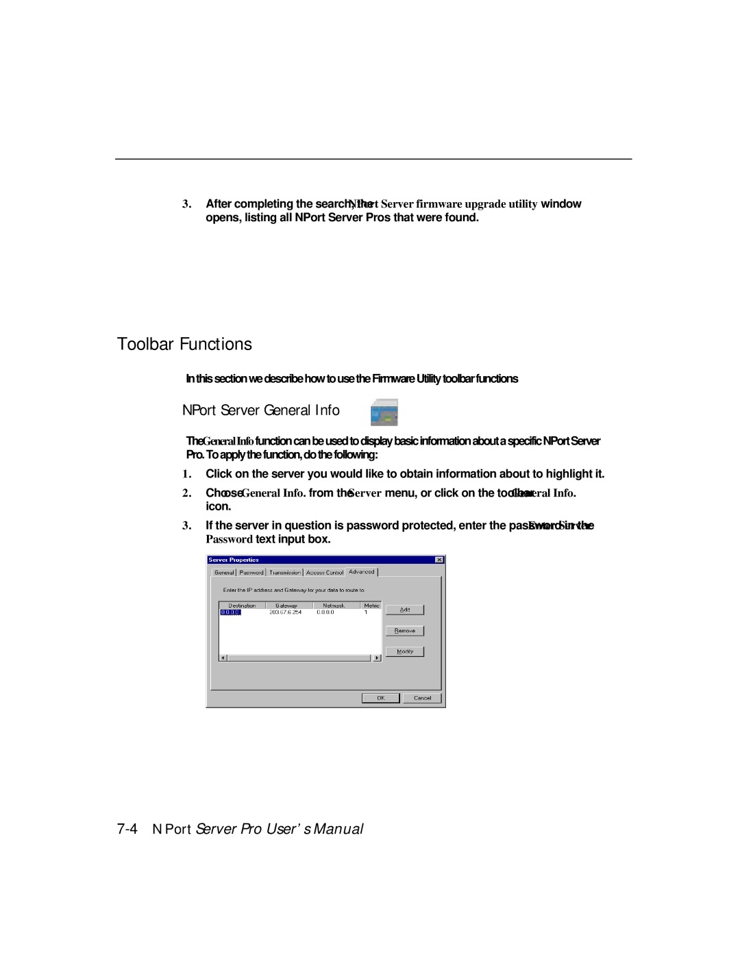 Moxa Technologies DE-303, DE-308 manual Toolbar Functions, NPort Server General Info 