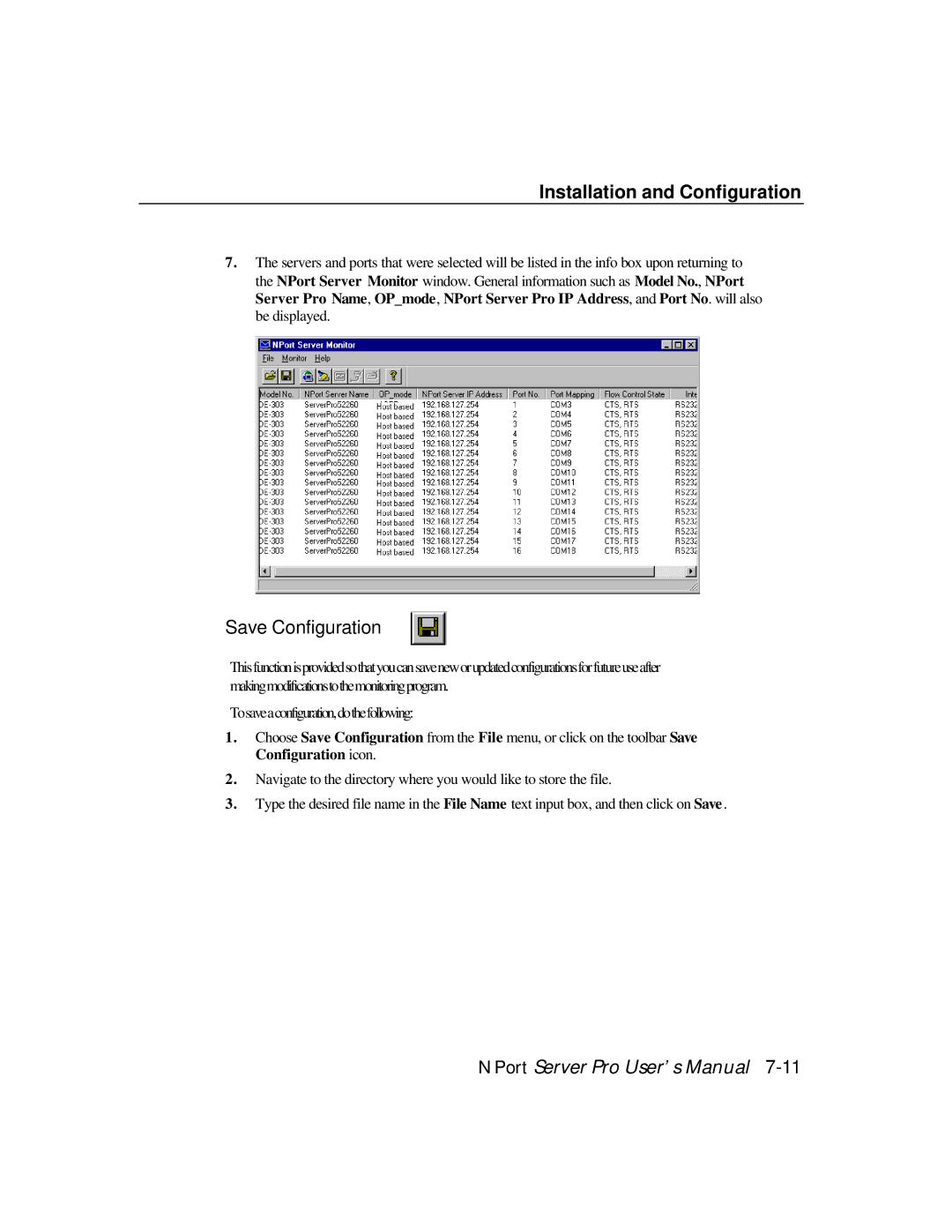 Moxa Technologies DE-308, DE-303 manual Save Configuration 