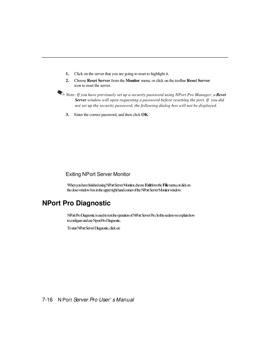 Moxa Technologies DE-303, DE-308 manual NPort Pro Diagnostic, Exiting NPort Server Monitor 