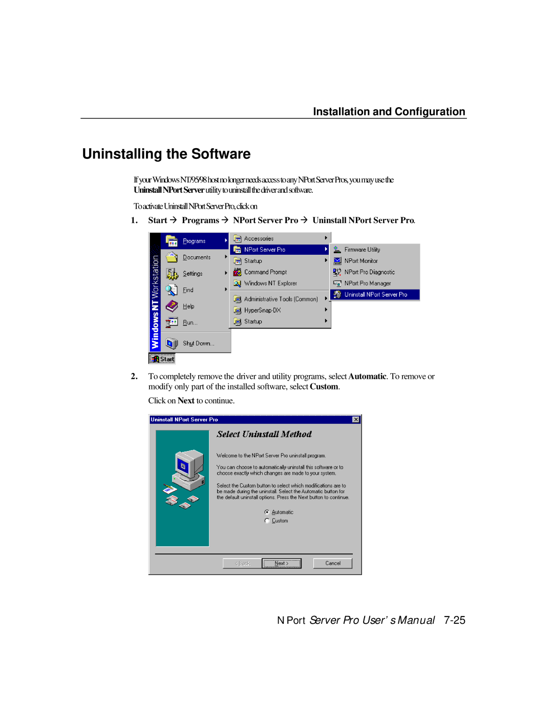 Moxa Technologies DE-308, DE-303 manual Uninstalling the Software 