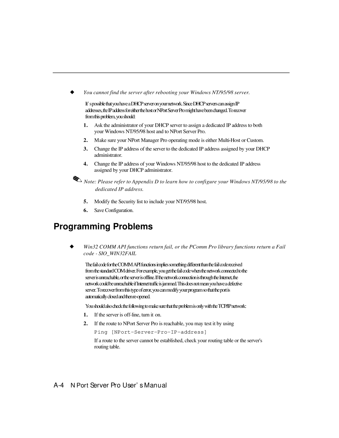 Moxa Technologies DE-303, DE-308 manual Programming Problems 