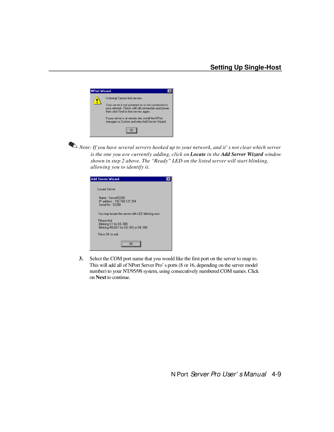 Moxa Technologies DE-308, DE-303 manual Setting Up Single-Host 