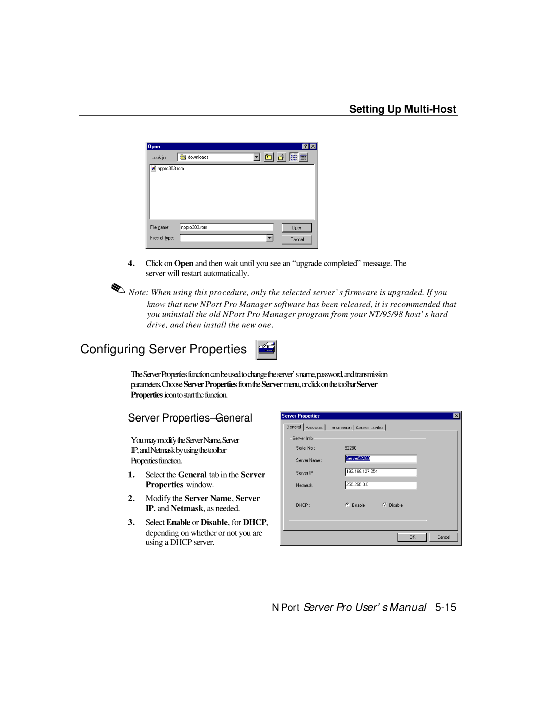 Moxa Technologies DE-308, DE-303 manual Modify the Server Name, Server IP, and Netmask, as needed 