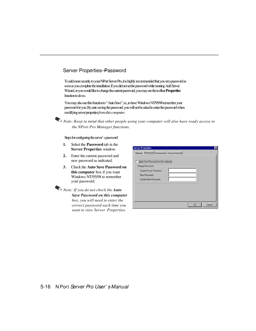 Moxa Technologies DE-303, DE-308 manual Save Password on this computer 