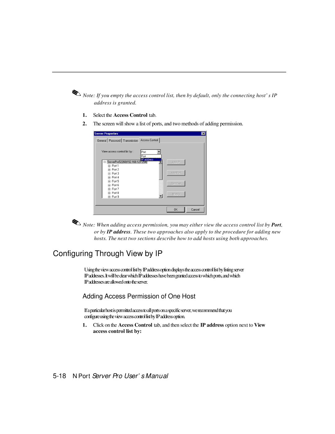 Moxa Technologies DE-303, DE-308 manual Configuring Through View by IP, Adding Access Permission of One Host 