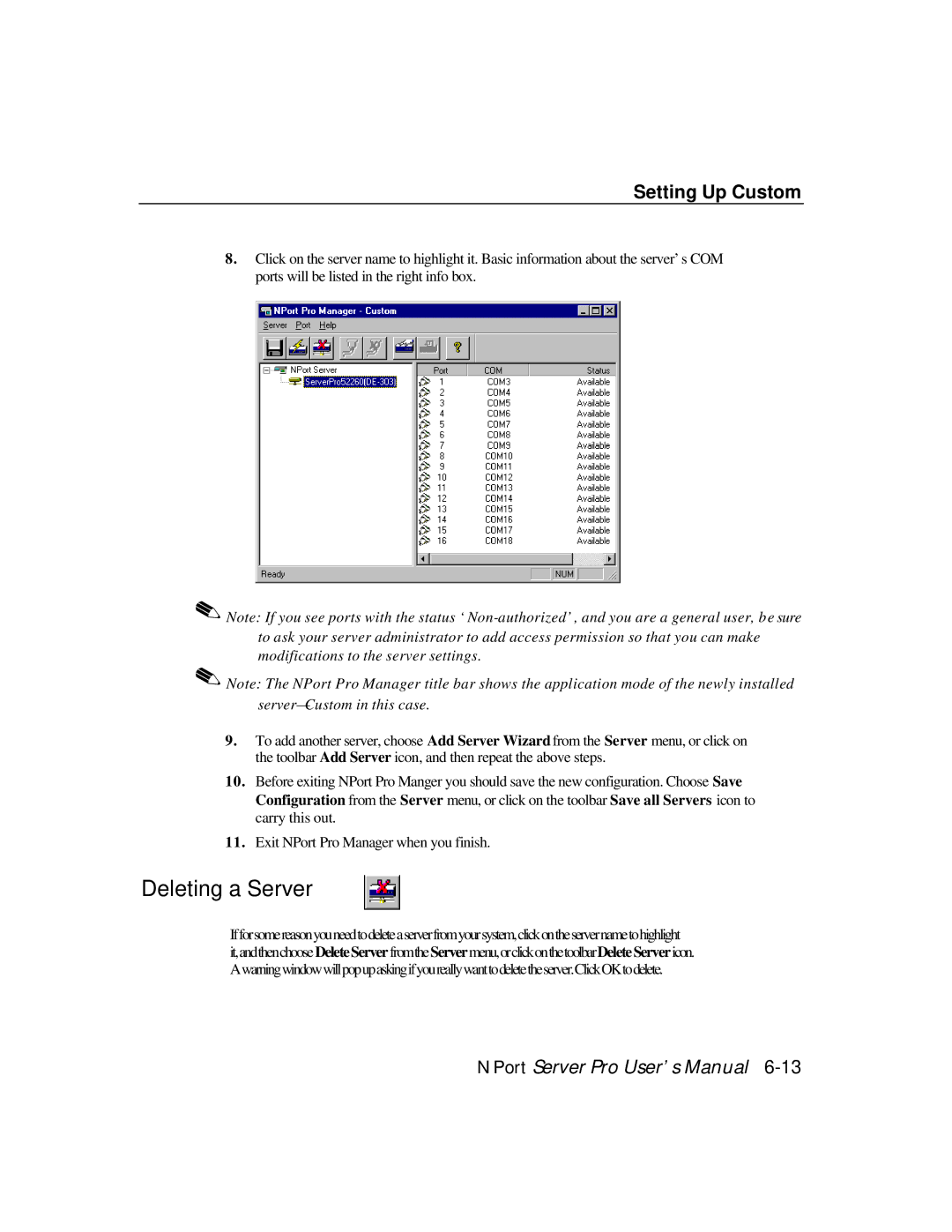 Moxa Technologies DE-308, DE-303 manual Deleting a Server 