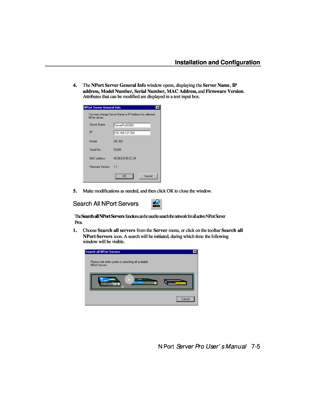 Moxa Technologies DE-308, DE-303 Search All NPort Servers, Installation and Configuration, NPort Server Pro User’s Manual 