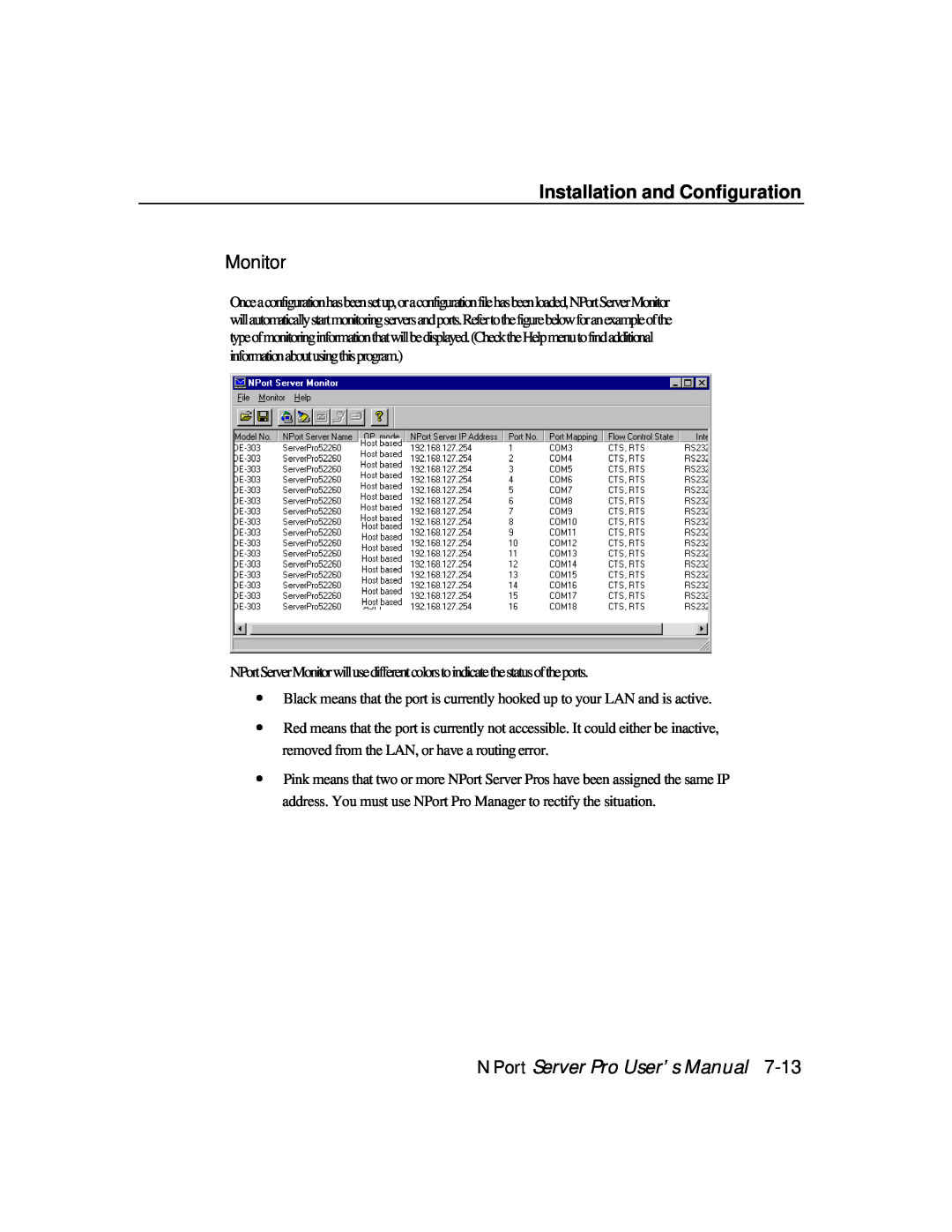 Moxa Technologies DE-308, DE-303 manual Monitor, Installation and Configuration, NPort Server Pro User’s Manual 