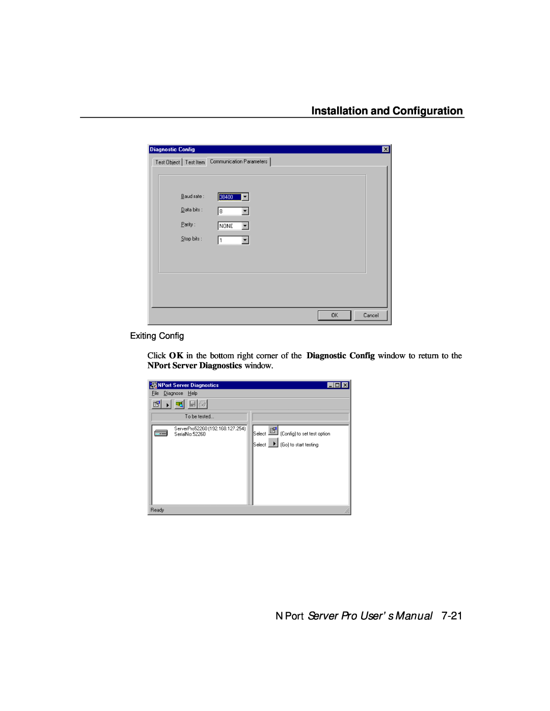 Moxa Technologies DE-308, DE-303 manual Installation and Configuration, NPort Server Pro User’s Manual, Exiting Config 