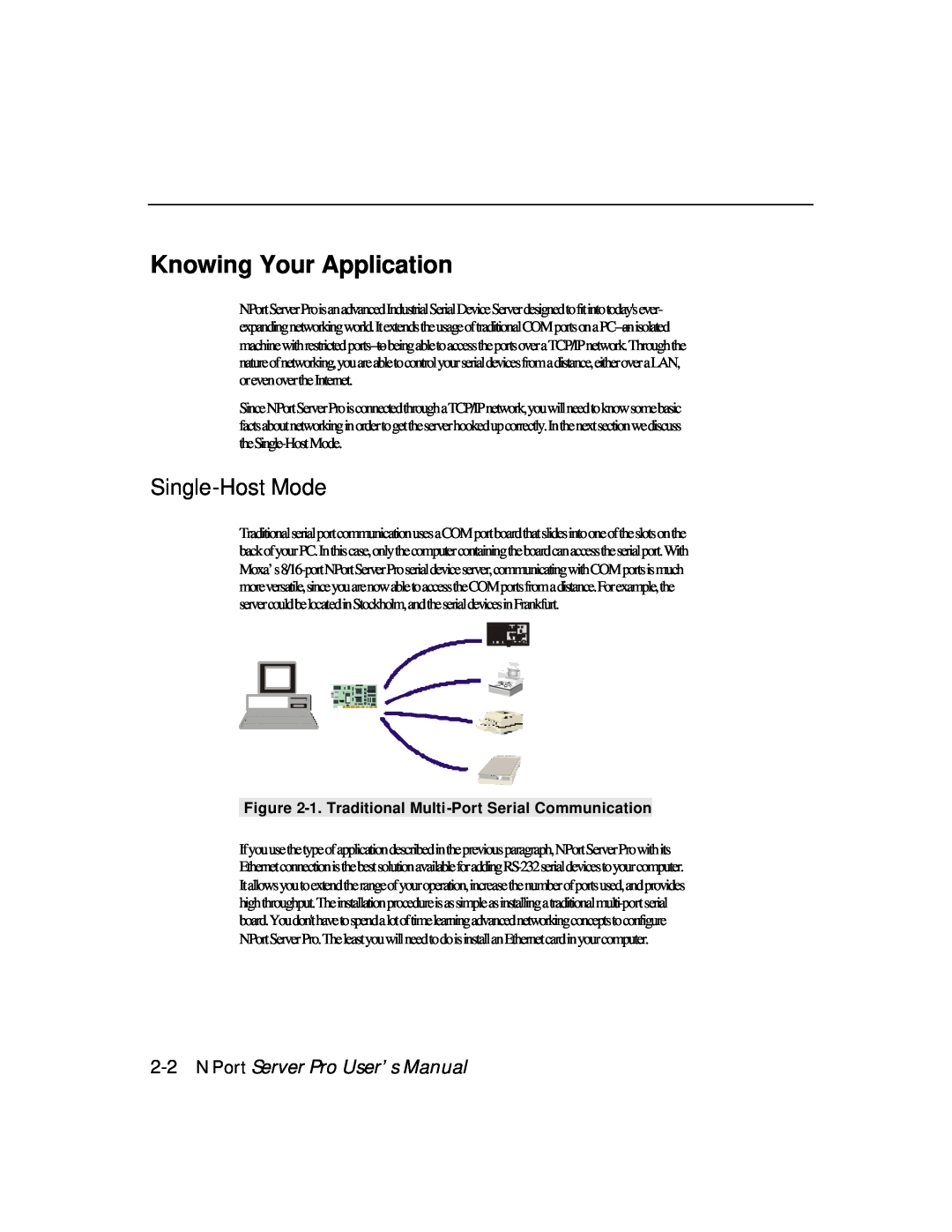 Moxa Technologies DE-303, DE-308 manual Knowing Your Application, Single-Host Mode, NPort Server Pro User’s Manual 