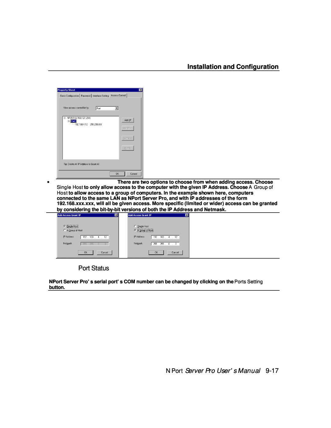 Moxa Technologies DE-308, DE-303 manual Installation and Configuration, Port Status, NPort Server Pro User’s Manual 