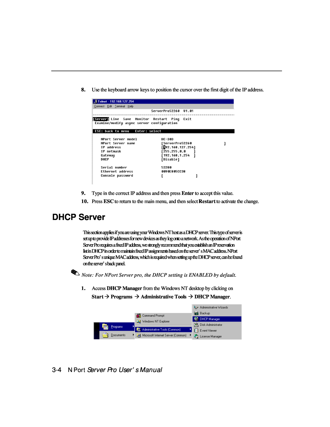 Moxa Technologies DE-303, DE-308 manual DHCP Server, NPort Server Pro User’s Manual 