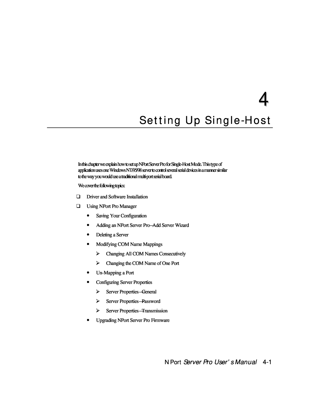 Moxa Technologies DE-308, DE-303 manual Setting Up Single-Host, NPort Server Pro User’s Manual 