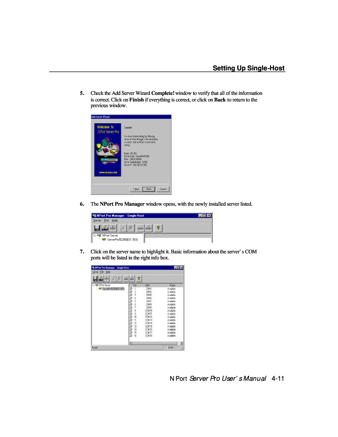 Moxa Technologies DE-308, DE-303 manual Setting Up Single-Host, NPort Server Pro User’s Manual 