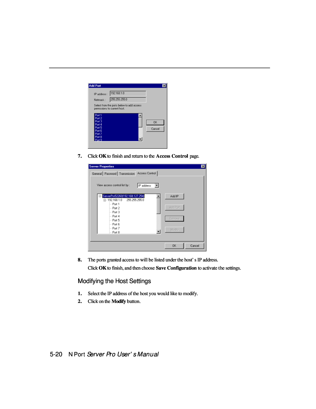 Moxa Technologies DE-303, DE-308 manual Modifying the Host Settings, NPort Server Pro User’s Manual 