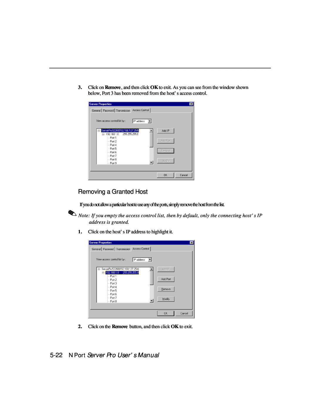 Moxa Technologies DE-303, DE-308 manual Removing a Granted Host, NPort Server Pro User’s Manual 