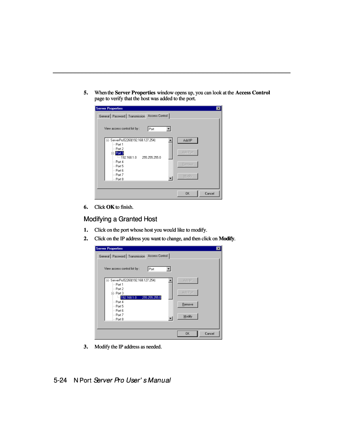Moxa Technologies DE-303, DE-308 manual Modifying a Granted Host, NPort Server Pro User’s Manual 