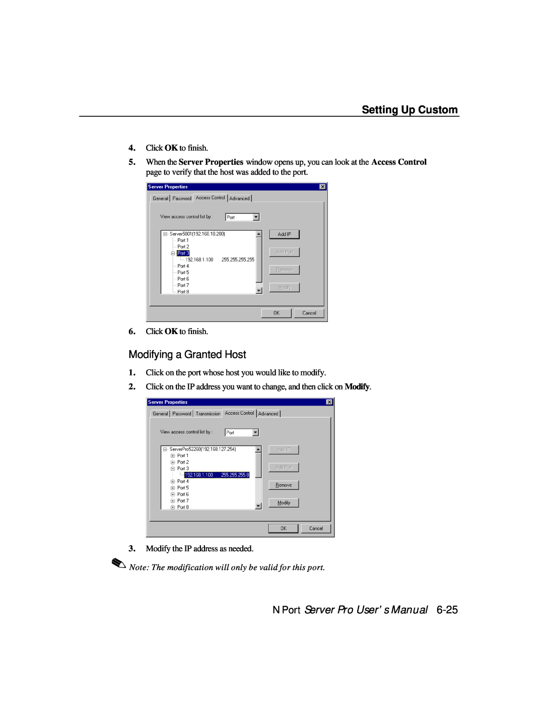 Moxa Technologies DE-308, DE-303 manual Setting Up Custom, Modifying a Granted Host, NPort Server Pro User’s Manual 