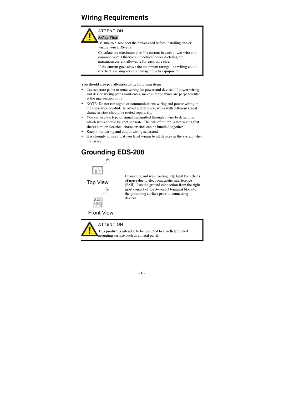 Moxa Technologies EDS-208-M-ST, EDS-208-M-SC manual Wiring Requirements, Grounding EDS-208, Safety First 