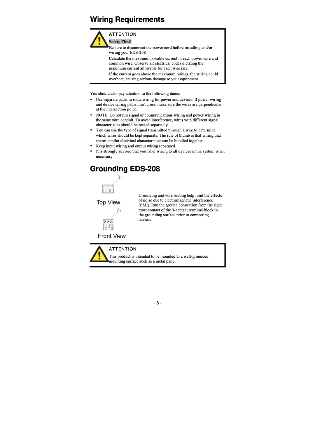 Moxa Technologies EDS-208-M-ST, EDS-208-M-SC manual Wiring Requirements, Grounding EDS-208, Safety First 