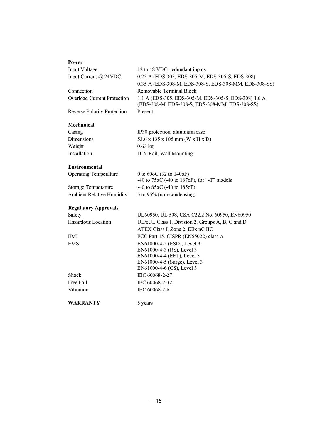 Moxa Technologies EDS-305, EDS-308 manual Warranty 