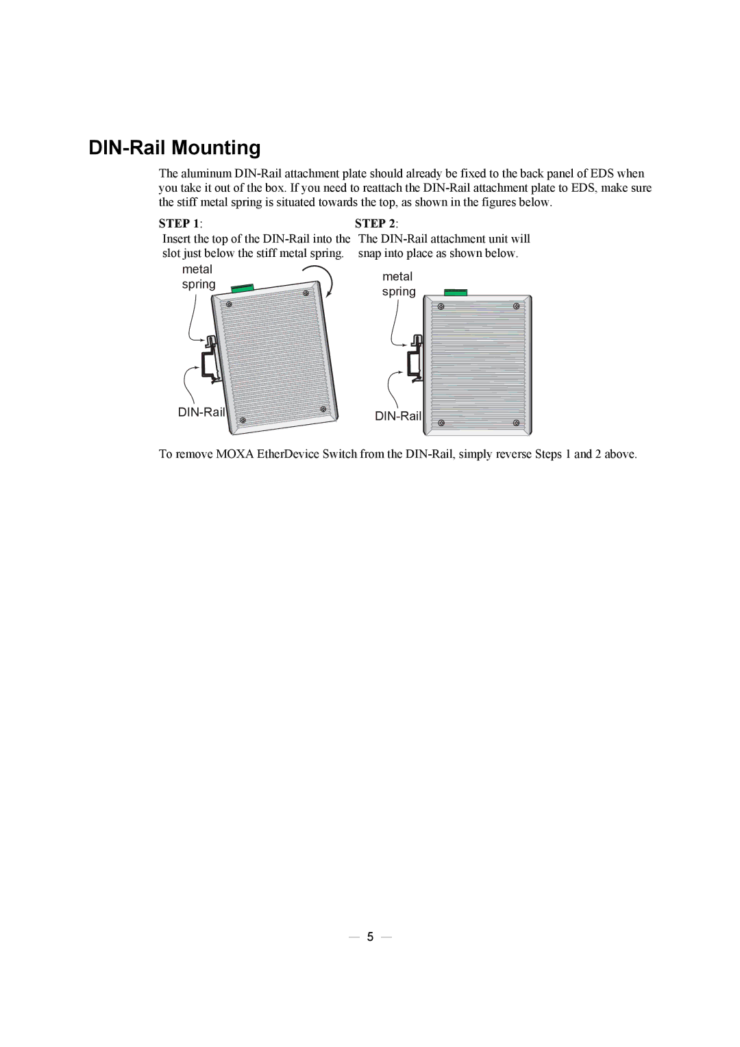 Moxa Technologies EDS-305, EDS-308 manual DIN-Rail Mounting, Step 