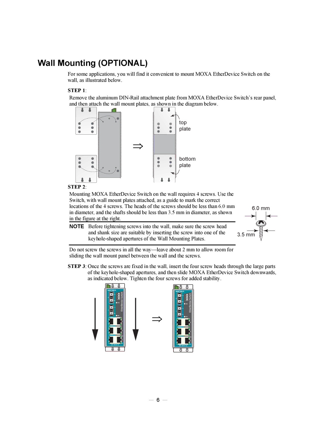 Moxa Technologies EDS-308, EDS-305 manual Wall Mounting Optional, Step 