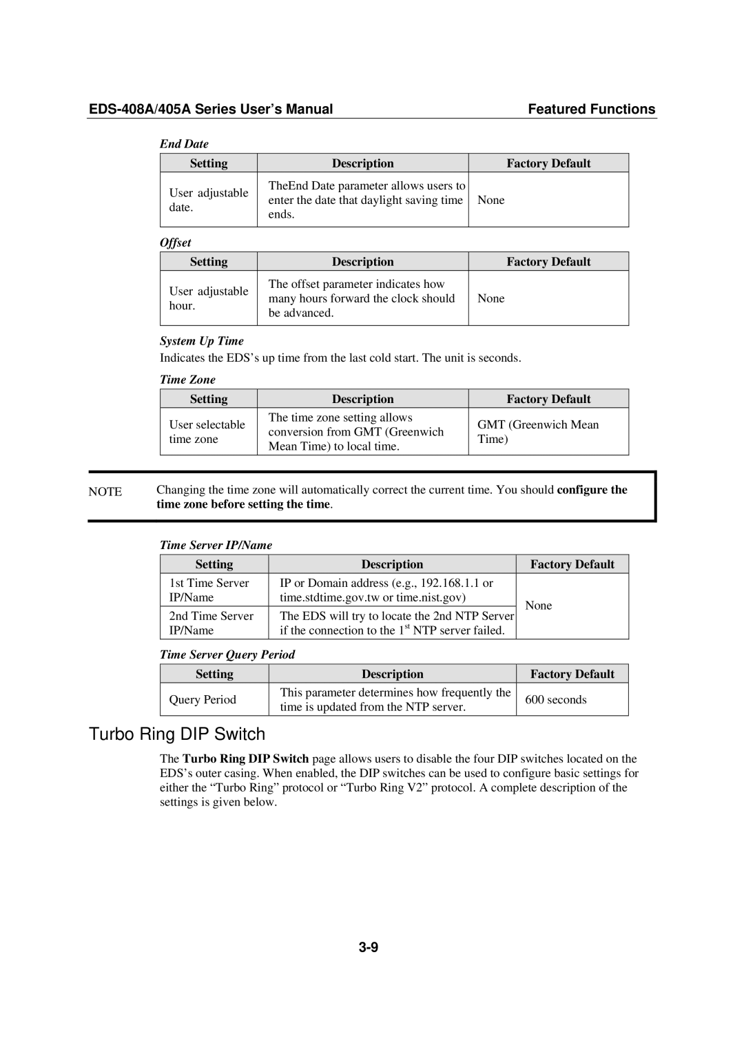 Moxa Technologies EDS-408A, 405A SERIES user manual Turbo Ring DIP Switch 