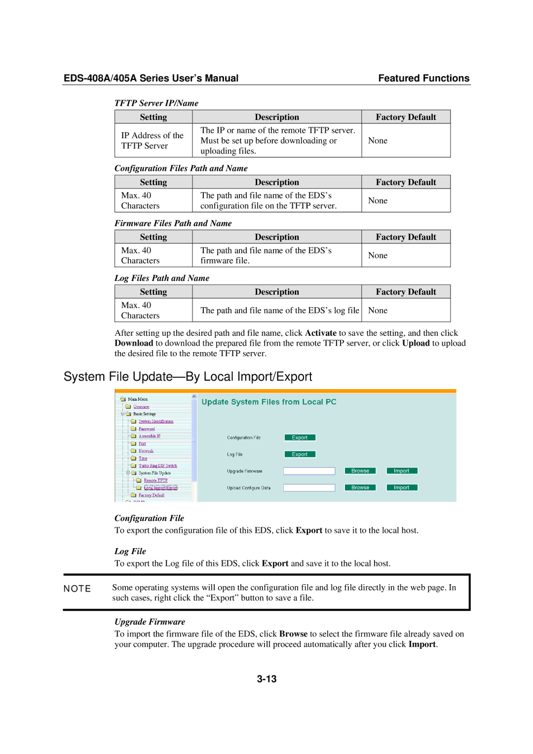 Moxa Technologies EDS-408A, 405A SERIES user manual System File Update-By Local Import/Export 