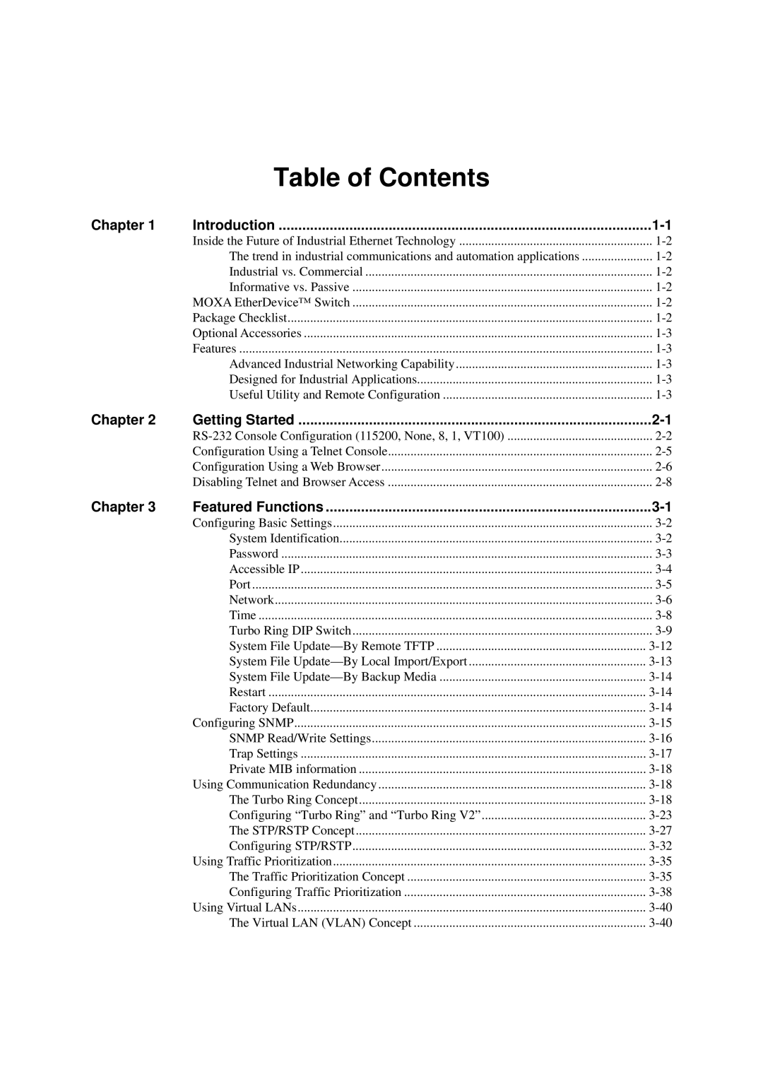 Moxa Technologies 405A SERIES, EDS-408A user manual Table of Contents 