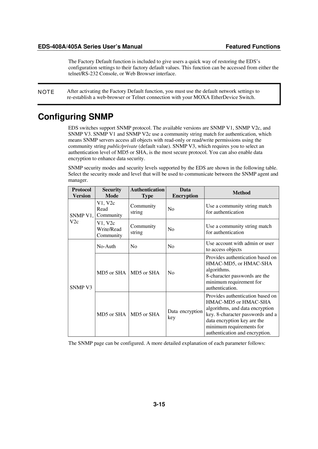 Moxa Technologies EDS-408A, 405A SERIES user manual Configuring Snmp 